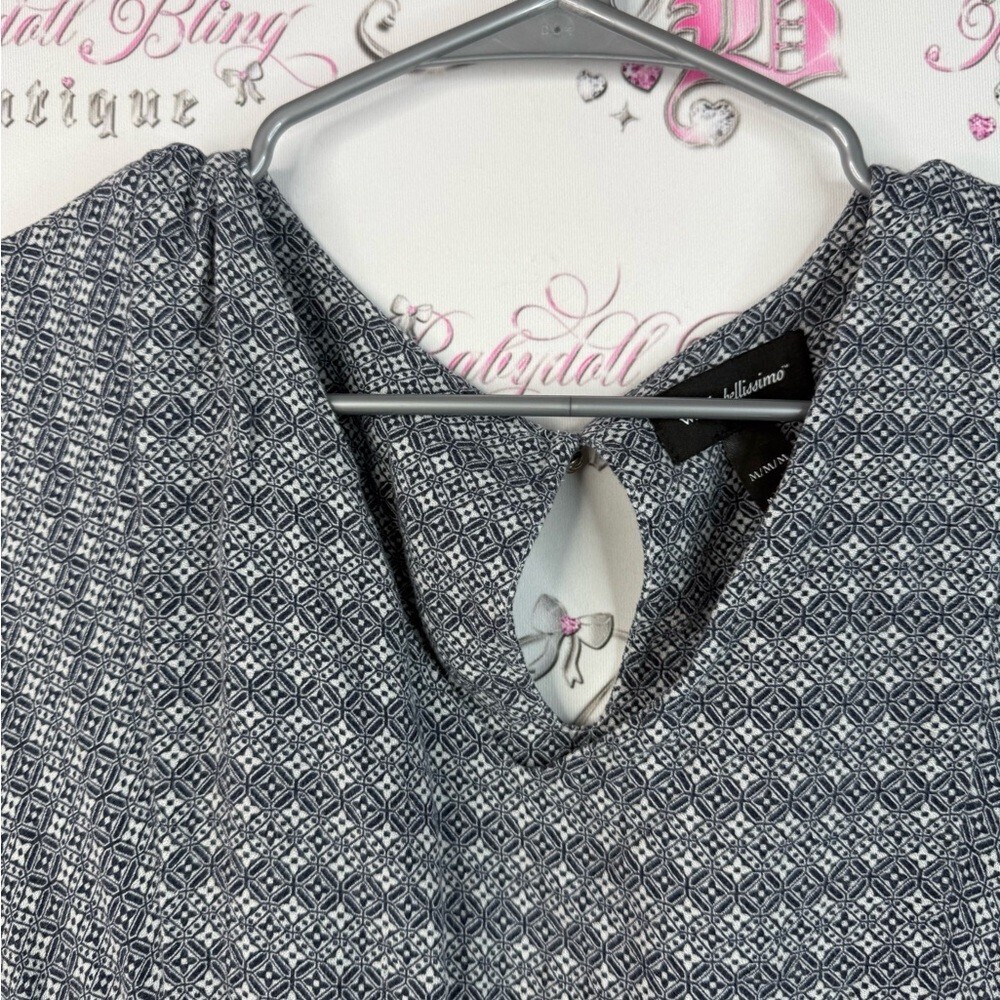 Wendy Bellissimo dress floral print blue Navy and White Geometric Dress keyhole - Picture 6 of 12